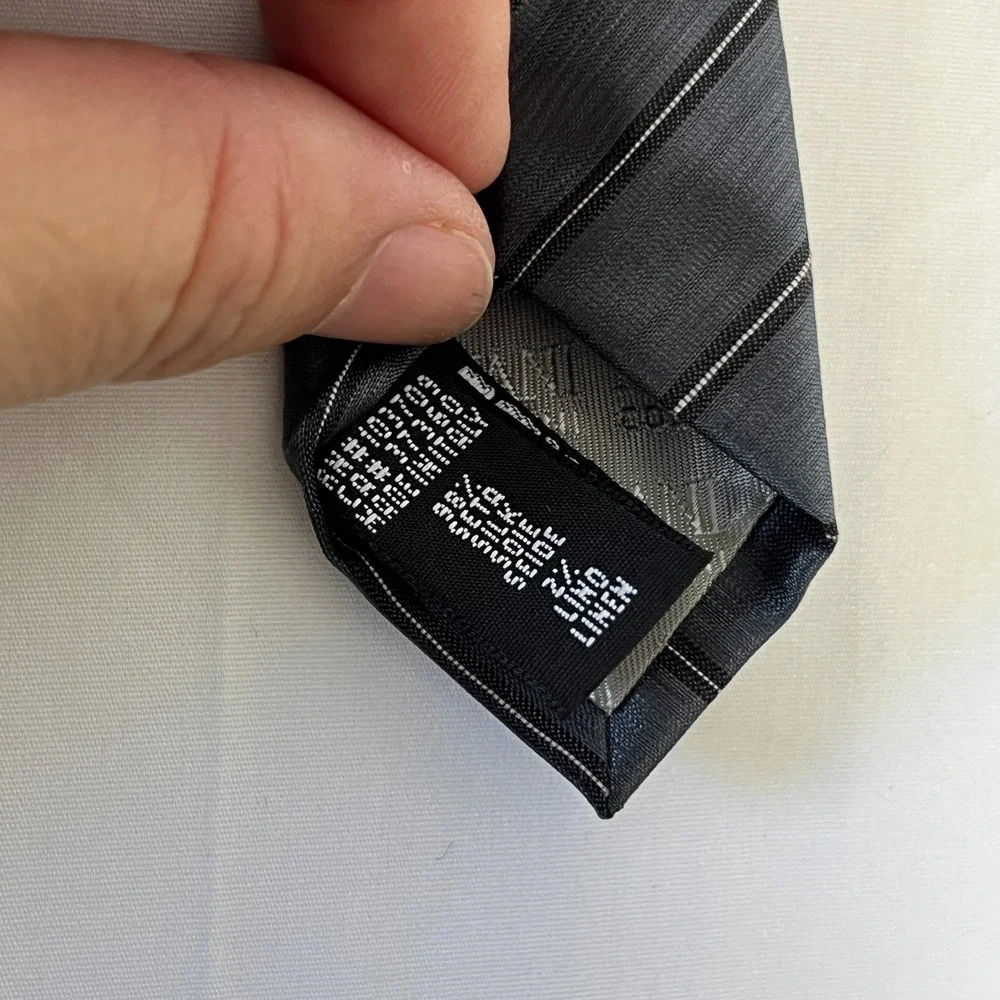 Armani‎ Collezioni Tie Gray Striped Silk Linen Blend Made in Italy Sateen Finish